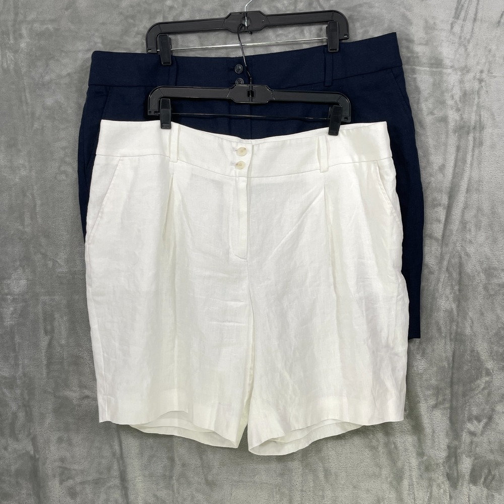 Talbots  Lot of 2  10% Linen Shorts Women's 18W Navy/White Lined 8.5" Summer